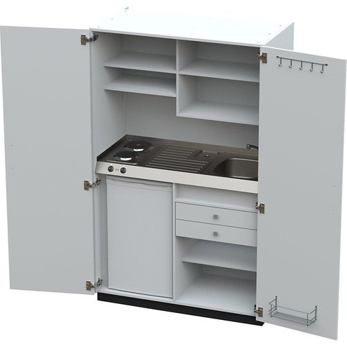 4021176331114 - Schrankküche mit Flügeltüren 2 Massekochfelder Becken rechts weiß 1956x1200x650 mm kaiserkraft