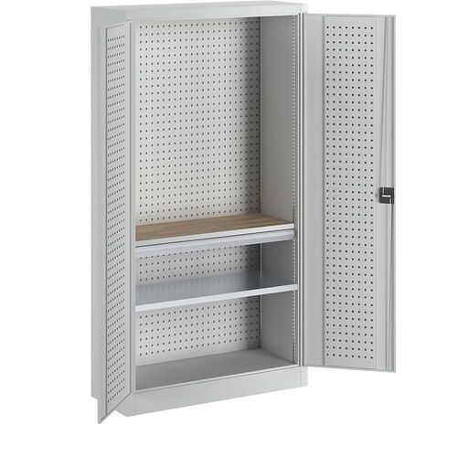 4061753283986 - Werkzeugschrank mit Lochprägung 1 Schublade 1 Fachboden 1 Arbeitsplatte Türen lichtgrau kaiserkraft