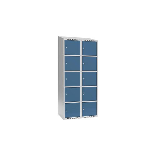 7042424847062 - 5er-Schließfachschrank Fydor 2 Abteile lichtgrau   brillantblau B 800 mm 2 Abteile schräge Dachform Zylinderschloss kaiserkraft
