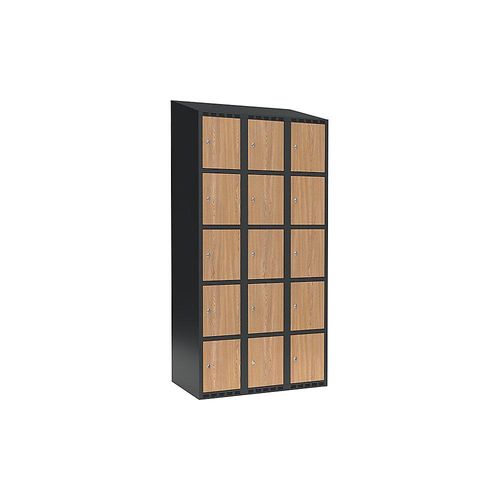 7042424848960 - 5er-Schließfachschrank Fydor 3 Abteile grau   Eiche B 900 mm 3 Abteile schräge Dachform Zylinderschloss kaiserkraft