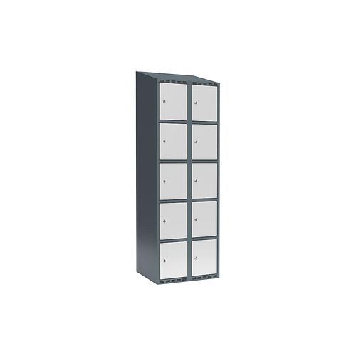 7042424846829 - 5er-Schließfachschrank Fydor 2 Abteile blaugrau   lichtgrau B 600 mm 2 Abteile schräge Dachform Zylinderschloss kaiserkraft