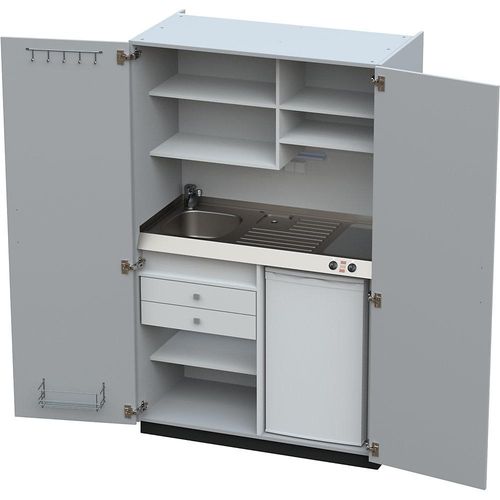 4021176632211 - Schrankküche mit Flügeltüren 2 Glaskeramikkochfelder Becken links grau 1956x1200x650 mm kaiserkraft