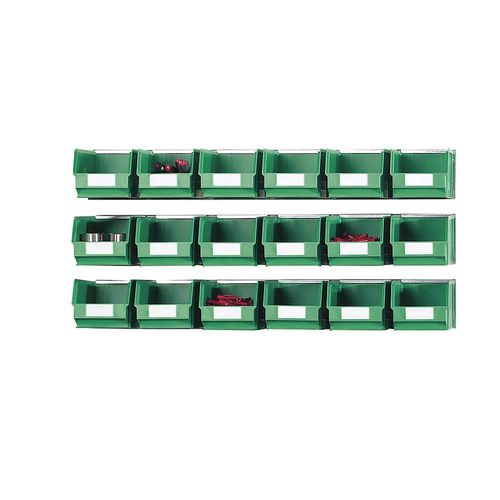 4053133005776 - Einhängeschienen-Set mit Sichtlagerkästen 3 Schienen 18 Kästen grün kaiserkraft 4053133005776 - Einhängeschienen-Set mit Sichtlagerkästen 3 Schienen 18 Kästen grün kaiserkraft