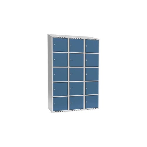 7042424847093 - 5er-Schließfachschrank Fydor 3 Abteile lichtgrau brillantblau B 1200 mm 3 Abteile schräge Dachform Zylinderschloss kaiserkraft 7042424847093 - 5er-Schließfachschrank Fydor 3 Abteile lichtgrau brillantblau B 1200 mm 3 Abteile schräge Dachform Zylinderschloss kaiserkraft