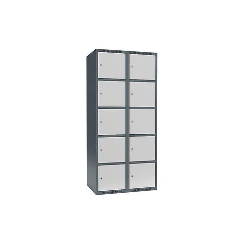 7042424853308 - 5er-Schließfachschrank Fydor 2 Abteile blaugrau   lichtgrau B 800 mm 2 Abteile flache Dachform Zylinderschloss kaiserkraft