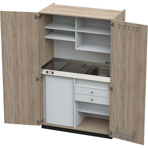 4021176533310 - Schrankküche mit Flügeltüren 2 Glaskeramikkochfelder Becken rechts Eiche 1956x1200x650 mm kaiserkraft