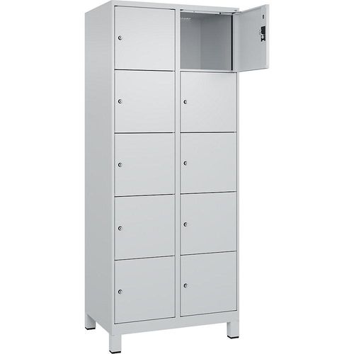 4068192014621 - 5er-Schließfachschrank Evolo PLUS 2 Abteile lichtgrau B 800 mm 10 Fächer mit breiten Füßen Zylinderschloss kaiserkraft
