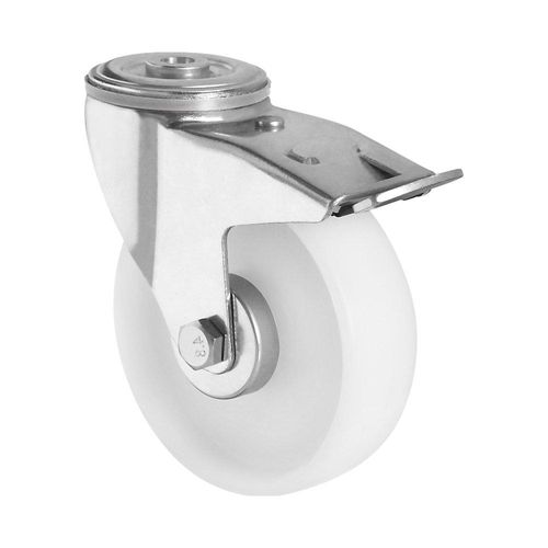 4260475211523 - Polyamid-Reifen weiß Rad-Ø x Breite 160 x 50 mm Rückenloch ab 2 Stk Lenkrolle mit Doppelstopp eurokraft basic