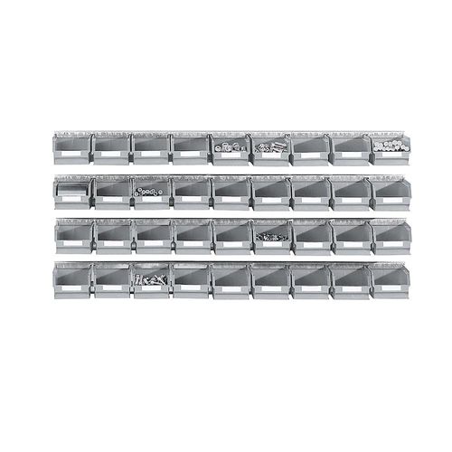 4053133005721 - Einhängeschienen-Set mit Sichtlagerkästen 4 Schienen 36 Kästen grau kaiserkraft