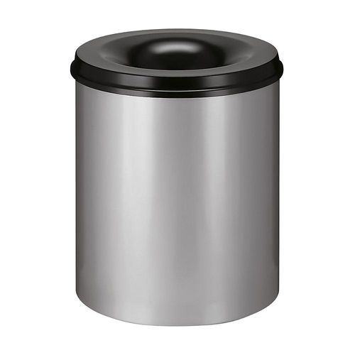 8713631009480 - Sicherheits-Papierkorb Stahl selbstlöschend Volumen 80 l HxØ 540 x 465 mm Korpus alusilber   Löschkopf schwarz kaiserkraft