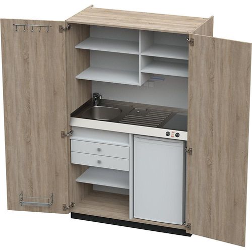 4021176633317 - Schrankküche mit Flügeltüren 2 Glaskeramikkochfelder Becken links Eiche 1956x1200x650 mm kaiserkraft