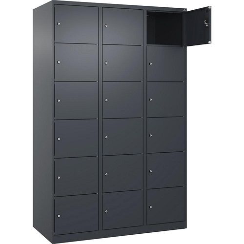 4068192007630 - 6er-Schließfachschrank Evolo PLUS 3 Abteile grau B 1200 mm 18 Fächer mit Bodengleitern Zylinderschloss kaiserkraft