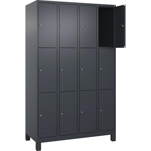 4068192017981 - 3er-Schließfachschrank Evolo PLUS 4 Abteile grau B 1200 mm 12 Fächer mit breiten Füßen Zylinderschloss kaiserkraft