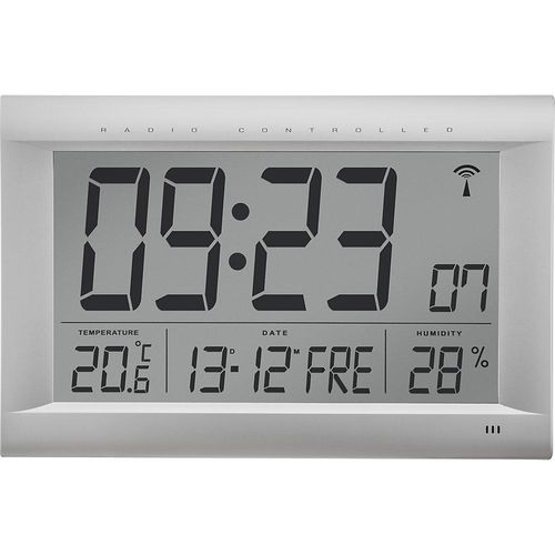 4030275000982 - LCD-Funkwanduhr HxBxT 265 x 415 x 45 mm silber matt kaiserkraft