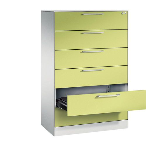 4065714461819 - Karteischrank ASISTO Höhe 1292 mm mit 6 Schüben DIN A5 quer lichtgrau viridingrün C+P