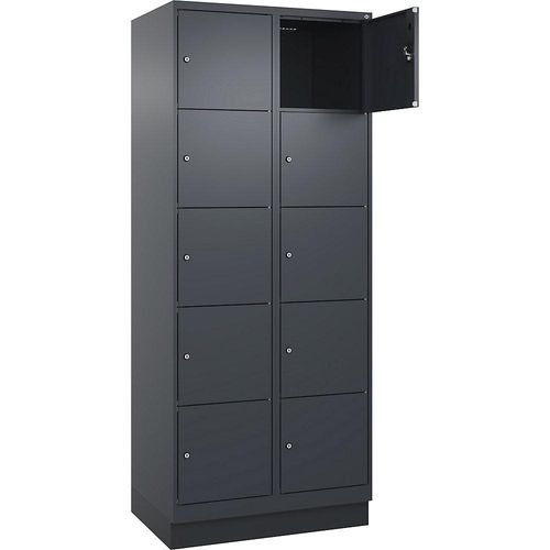 4068192024552 - 5er-Schließfachschrank Evolo PLUS 2 Abteile grau B 800 mm 10 Fächer mit Bodensockel Zylinderschloss kaiserkraft