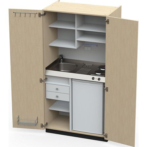 4021177250124 - Schrankküche mit Flügeltüren 2 Massekochfelder Becken links Birke 1956x1000x650xmm kaiserkraft