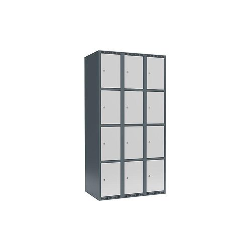 7042424852943 - 4er-Schließfachschrank Fydor 3 Abteile blaugrau   lichtgrau B 900 mm 3 Abteile flache Dachform Zylinderschloss kaiserkraft