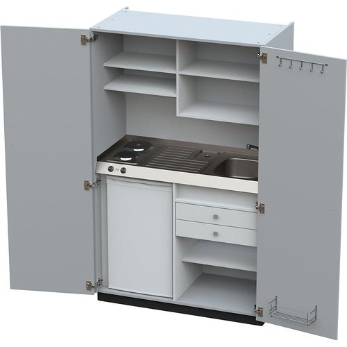 4021176332210 - Schrankküche mit Flügeltüren 2 Massekochfelder Becken rechts grau 1956x1200x650 mm kaiserkraft