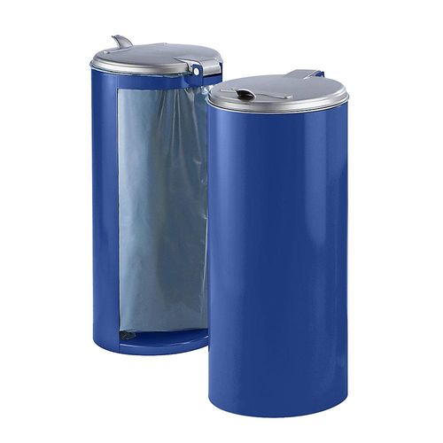 4030695100811 - VAR Stahlblech-Abfallsammler für Volumen 120 l Front verblendet blau mit silberfarbenem Kunststoffdeckel