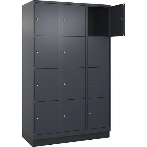 4068192026891 - 4er-Schließfachschrank Evolo PLUS 3 Abteile grau B 1200 mm 12 Fächer mit Bodensockel Zylinderschloss kaiserkraft