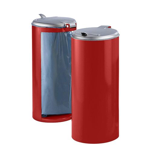 4030695010073 - VAR Stahlblech-Abfallsammler für Volumen 120 l Front verblendet rot mit silberfarbenem Kunststoffdeckel
