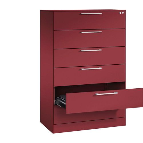 4056211294611 - Karteischrank ASISTO Höhe 1292 mm mit 6 Schüben DIN A5 quer rubinrot rubinrot C+P