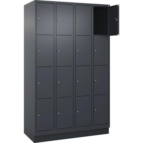 4068192028154 - 4er-Schließfachschrank Evolo PLUS 4 Abteile grau B 1200 mm 16 Fächer mit Bodensockel Zylinderschloss kaiserkraft