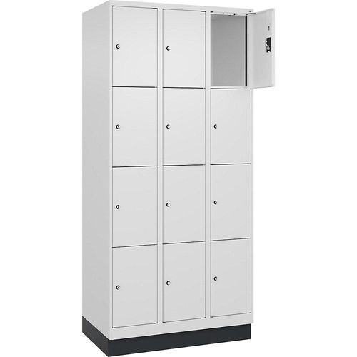 4068192025672 - 4er-Schließfachschrank Evolo PLUS 3 Abteile weiß B 900 mm 12 Fächer mit Bodensockel Zylinderschloss kaiserkraft