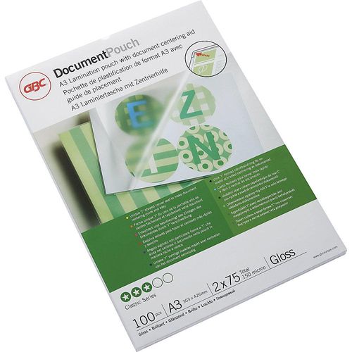 0033816100381 - Document Laminierfolien DIN A3 Glänzend 75 Mikron (2 x 75) Transparent 100 Stück
