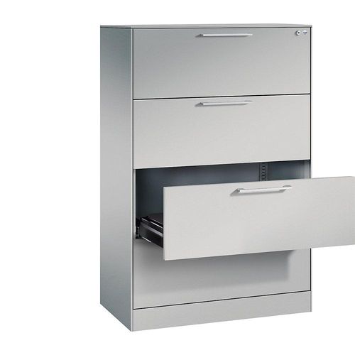 4065714298606 - Karteischrank ASISTO Höhe 1292 mm mit 4 Schüben DIN A4 quer weißaluminium weißaluminium C+P