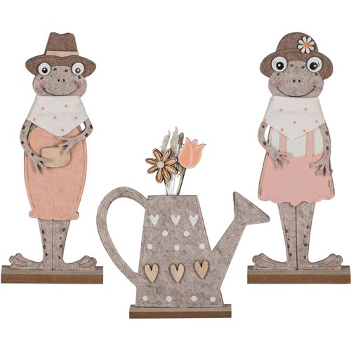 4064118351863 - Dekofigur CREATIV HOME Frösche mit Gießkanne rosa B13cm H32cm T5cm Filz Dekofiguren mit niedlichen Applikationen