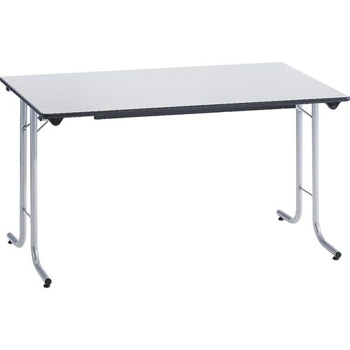 3700245508336 - Klapptisch mit abgerundeten Kanten Rundrohr-Gestell Plattenform rechteckig 1200 x 700 mm Gestell alufarben Platte lichtgrau kaiserkraft