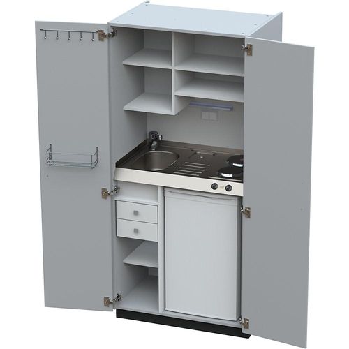 4021176412219 - Schrankküche mit Flügeltüren 2 Massekochfelder Becken links grau 1956x900x650 mm kaiserkraft