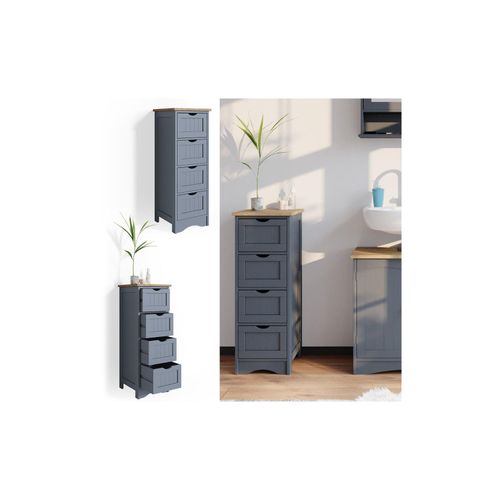 4251421949041 - Badschrank Bianco Grau Badregal schmal 4 Schubladen 81x30x30cm Badmöbel grau Badezimmerschrank im Landhausstil