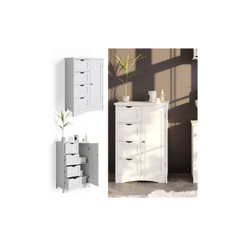 4251421940628 - Badschrank Bianco Badregal mit 4 Schubladen 81x55x30cm Badmöbel weiß Sideboard Badezimmerschrank im Landhausstil