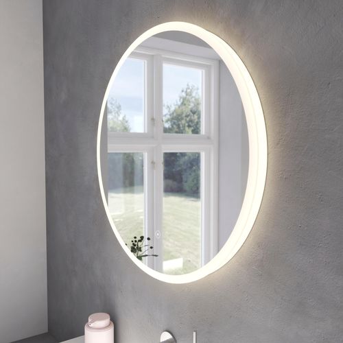 5705387009909 - Badspiegel LOEVSCHALL Atlas Rund Badezimmerspiegel mit LED Beleuchtung Lichtspiegel Spiegel Gr B H T 65cm x 65cm x 35cm Spiegelglas silberfarben (silber) Touchpanel für Lichtsteuerung Verstellbarer Spiegel Dänisches Design