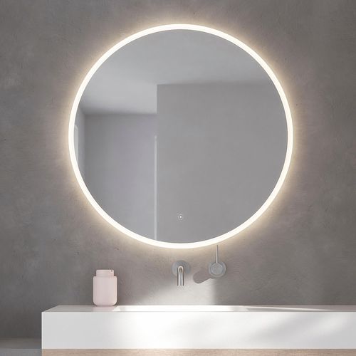 5705387009916 - Badspiegel Atlas Rund Badezimmerspiegel mit LED Beleuchtung Lichtspiegel Spiegel Gr B H T 85 cm x 85 cm x 35 cm Spiegelglas silberfarben (silber) Badspiegel Touchpanel für Lichtsteuerung Verstellbarer Spiegel Dänisches Design