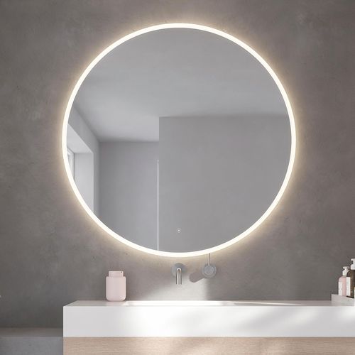 5705387009923 - Badspiegel Atlas Rund Badezimmerspiegel mit LED Beleuchtung Lichtspiegel Spiegel Gr B H T 111 cm x 111 cm x 35 cm Spiegelglas silberfarben (silber) Badspiegel Touchpanel für Lichtsteuerung Verstellbarer Spiegel Dänisches Design