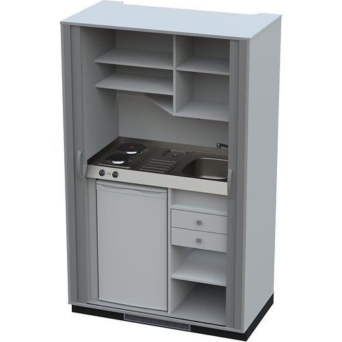 4021177249630 - Schrankküche mit Jalousiefront 2 Massekochfelder Becken rechts grau anthrazit 1956 x 1200 x 650 mm kaiserkraft