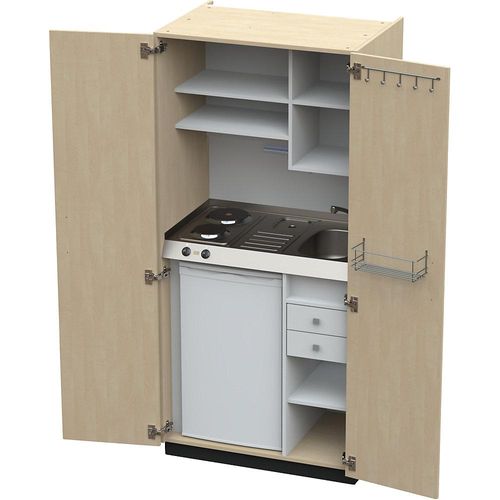 4021177250094 - Schrankküche mit Flügeltüren 2 Massekochfelder Becken rechts Birke 1956x900x650 mm kaiserkraft