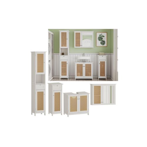 4066731271764 - Badmöbel-Set Rosario Weiß moderne Serie Badezimmer dekorative Front Spiegelschrank Waschtischunterschrank Midischrank Hochschrank