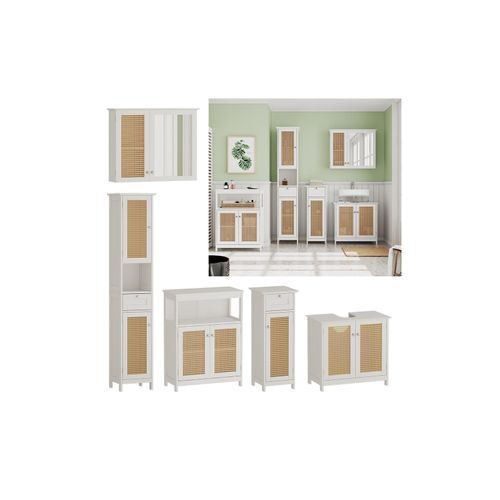 4066731271771 - Badmöbel-Set Rosario Weiß moderne Serie Badezimmer dekorative Front Spiegelschrank Waschtischunterschrank Midischrank Hochschrank Sideboard