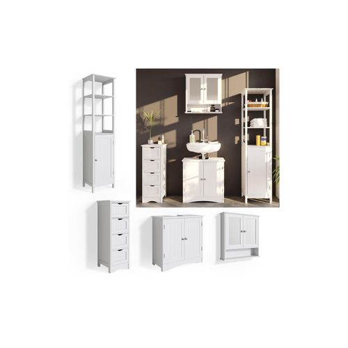 4251421940680 - 4er Badmöbel Set Bianco Spiegelschrank Waschtischunterschrank Hochschrank Badezimmermöbel Set im Landhausstil