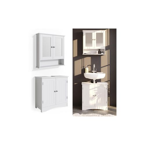 4251421940659 - 2er Badmöbel Set Bianco Spiegelschrank Waschtischunterschrank Badschrank Badezimmermöbel Set im Landhausstil 4251421940659 - 2er Badmöbel Set Bianco Spiegelschrank Waschtischunterschrank Badschrank Badezimmermöbel Set im Landhausstil