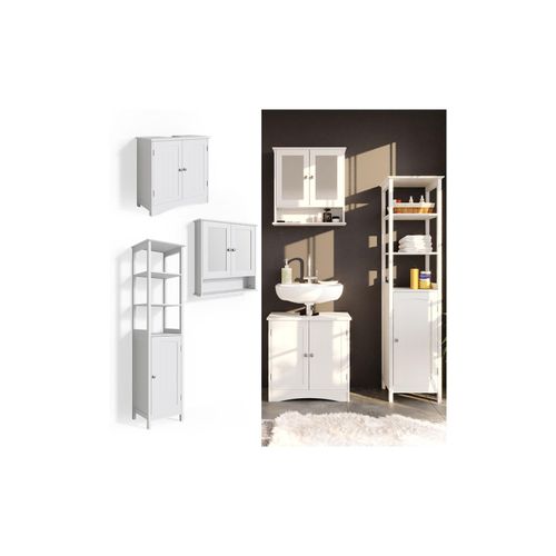 4251421940666 - 3er Badmöbel Set Bianco Spiegelschrank Waschtischunterschrank Hochschrank Badezimmermöbel Set im Landhausstil