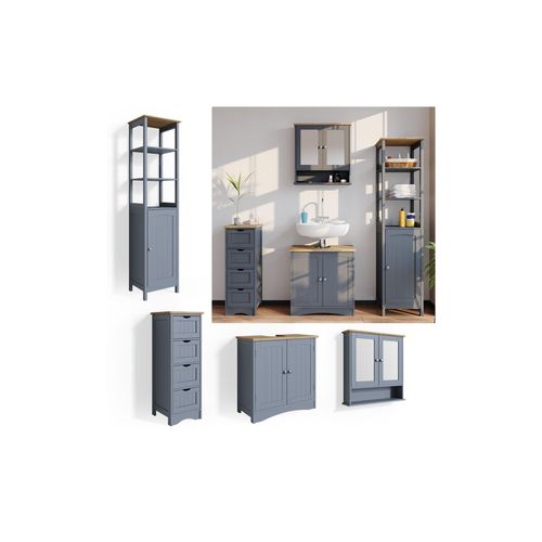 4251421948518 - 4er Badmöbel Set Bianco Grau Spiegelschrank Unterschrank Hochschrank Badschrank Set im Landhausstil