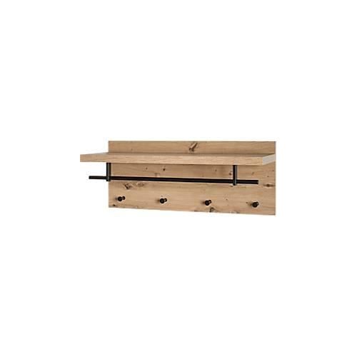 4001070374448 - Wandgarderobe HAKU 4 Haken mit jeweils 3 kg Tragkraft Kleiderstange Hutablage B 750 x T 260 x H 300 mm Holz Metall helles Eiche-Dekor schwarz