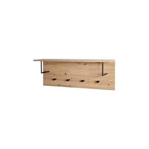 4001070374479 - Wandgarderobe HAKU 4 Haken mit jeweils 3 kg Tragkraft Kleiderstangen Hutablage B 800 x T 200 x H 300 mm Holz Metall helles Eiche-Dekor schwarz