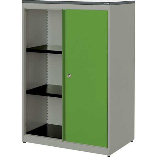 4250633329078 - mauser Schiebetürenschrank HxBxT 1180 x 800 x 432 mm Kunststoffplatte 2 Fachböden weißaluminium gelbgrün weiß 4250633329078 - mauser Schiebetürenschrank HxBxT 1180 x 800 x 432 mm Kunststoffplatte 2 Fachböden weißaluminium gelbgrün weiß